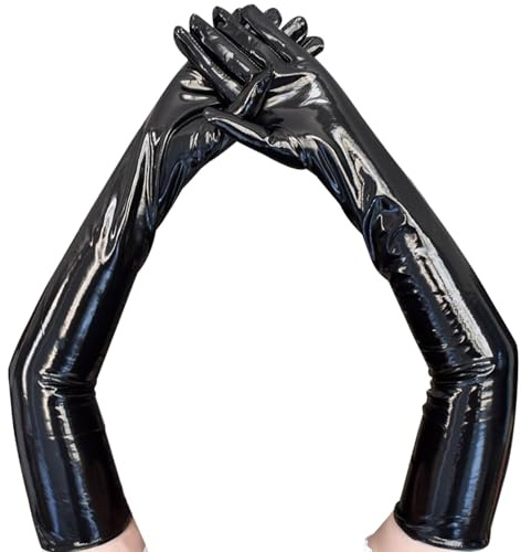 PARUPRUP 1 Pair Women Long Glove,Patent Leather Gloves,Glossy Finger Gloves for Cosplay Opera Dance Evening Party Costume (Black, One Size)