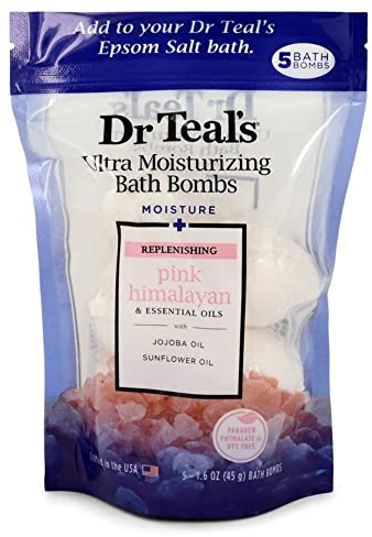 Dr Teal's Ultra Moisturizing Bath Bombs Five (5) Moisture Replenishing Bath Bombs with Pink Himalayan, Essential Oils, Jojoba Oil, Sunflower Oil (Unisex) 50ml