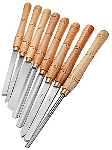 HSS Drehmeißel Holz Set Boxed 8PC, Drechselbeitel Drechseleisen Drechselmesser Drechselmeissel Satz Beitel Drechselbank, Hartholzgriffe, Messinghülsen Und Holzkoffer Zur Aufbewahrung