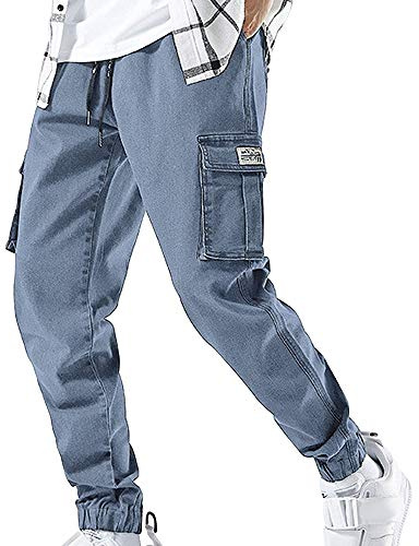 XYXIONGMAO Streetwear Hip Hop Cargo Joggers Pantalones para Hombre Chándal Denim Sport Harness Pies Harlan Casual Pantalones, turquesa, XL