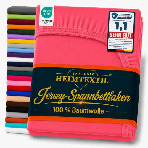 EXKLUSIV HEIMTEXTIL Jersey Spannbettlaken Premium 120 x 200 cm Pink | 100% Baumwolle - 140 gsm - Oeko - Tex Zertifiziert - Steghöhe 30 cm - geeignet für Matratzenhöhe 25 cm