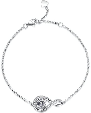 Gemlanto 925 sterling silver armband Oändlighet Skapade Cubic Zirconia April Födelsesten Länkarmband för kvinnor Dotter Danity Födelsedagsjubileum Smyckespresenter till sin mamma, justerbar kedja 17+1,5+1,5 cm