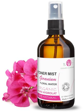 B.O.T kosmetisk och wellness organisk pelargonia-hydrolate organisk. Geranium vatten för hudvård (ansikte och kropp), hår och hushåll. 100 % naturligt och rent ansiktsvatten Facial & Body Spray – 100