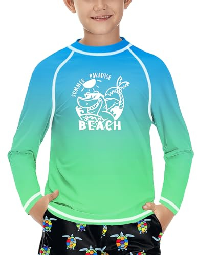 BesserBay UV-skjorta för barn, långa ärmar, rashguard, snabbtorkande UV badskjorta för pojkar 110–160, Strandgrön, 140