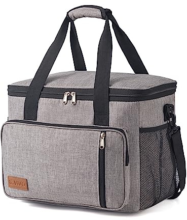 25L Cooler Bag Thermal Insulated Picnic Family Lunch Bag Waterproof Cool Bags Large Shopping Bag for Beach Picnic Camping Travel Grey