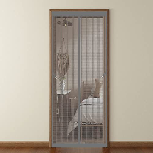 Magnetische Fliegengitter-Tür 80 x 210 cm Tür Insektenschutz Ohne Bohren selbstklebend Fliegengitter Tür Für Balkontü Terrassentür Fenstertüren Garage, Grau