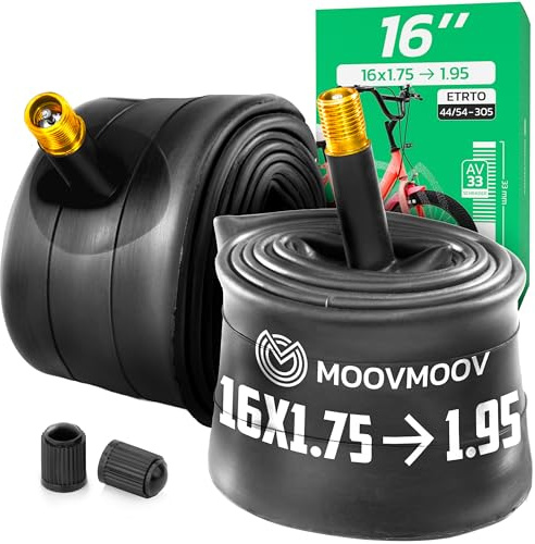 MOOVMOOV Fahrradschlauch 16 Zoll - Passend für Reifen 16x1.75, 16x1.85, 16x1.90 und 16x1.95 mit ETRTO 47-305 bis 53-305 - Schrader-Ventil - 2er Set Ersatzschlauch - Fahrrad & mehr