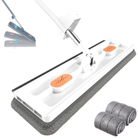 WEYSHHT NewStyle Large Flat Mop, Trapeador Plano Grande, Trapeador de Mango Largo de Acero Inoxidable con 2 Almohadillas de Microfibra Reutilizables, para Azulejos