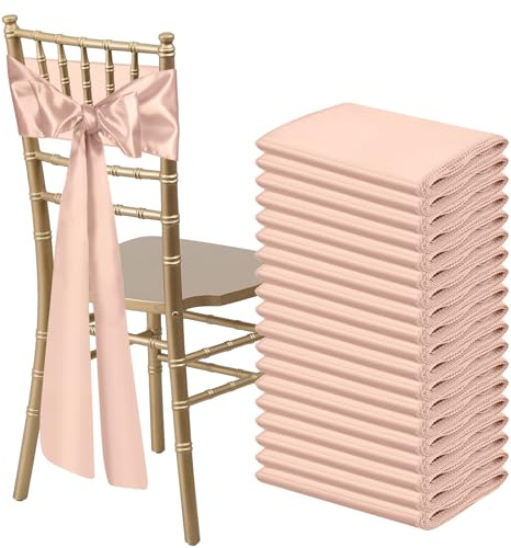 Bouiexye 50 STK Blassrosa Satin-Stuhlschärpen Schleifen Universale Stuhlband-Rückschleifen für Hochzeit, Party, Empfang, Events, Bankette, Hotel, Event, Stuhlbezug, Dekoration (18 x 274 cm)