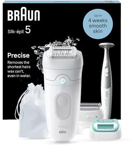 Braun Silk-épil 5, Epilierer Damen / Haarentferner für langanhaltende Haarentfernung, Ladyshaver, 5-251, Weiß/Grau