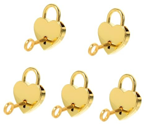 Uonlytech 5stücke Herzförmiges Vorhängeschloss Schlüssel Liebesschloss Für Schmuckboxen Tagebücher Und Koffer Dekoratives Schloss Für Freunde Goldene Farbe Als