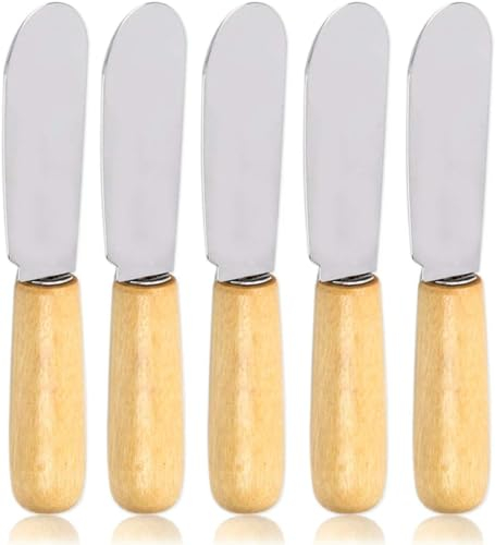 LacusMare Mini Butter Knife Set of 6 – 4 Handle Wooden Handle Butter Knives for Kids, Small Hands, Spreading Butter, Jam, Cream Cheese – Compact Wooden Spreaders for Toast & Sandwich