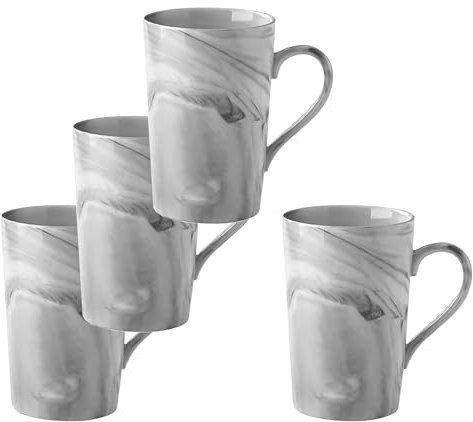 Hylruu 350ml Unique Coffee Mugs, Marble Ceramic Cup for Home and Office, Microwave Dishwasher Safe, Set of 4 Gray