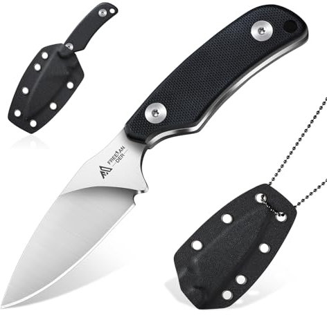 Freelander Neck Messer, Mini Survival Outdoor Fixed Blade mit Kydex Scheide und Kugelhalskette, Full Tang Bushcraft Camping Neck Messer mit G10 Griff, Geschenke für Männer