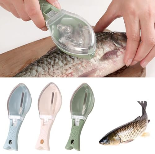 YUYQAQ 1 escamador de pescado, removedor rápido de escamas de pescado con cubierta, herramienta descalcificadora de peces, cepillo de piel, raspador, raspador, raspador, herramienta de limpieza fácil
