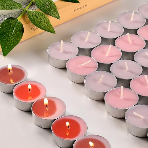 30 Packs Scented Tealight Candles, 4 Hours Rose & Lavender Scented Tea Lights, Smokeless Long Burning Candles for Wedding, Party,Halloween, Christmas