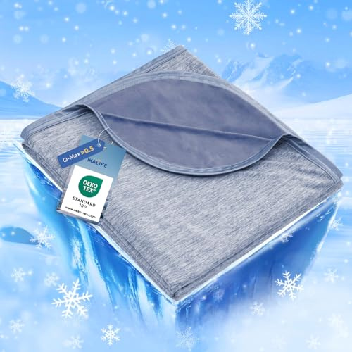 IKALIFE Kühldecke Bett für Menschen - 2 in 1 Kühlende Decke Q-Max>0,5 Cooling Blanket Kältedecke Eisdecke zum Schlafen Leichte Sommerdecke Kühlend für Sommer Sleeping 150x200 cm Blau