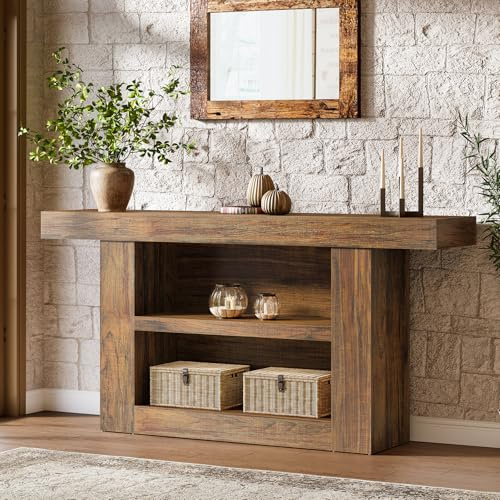 Tribesigns Konsolentisch, 160 cm Eingangstisch, Flurtisch mit für Lagerung, Schmaler Sofatisch mit 3 Etagen aus Holz hinter der Couch, für Eingang, Flur, Wohnzimmer, Braun
