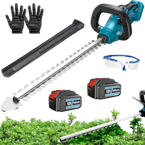 Akku-Heckenschere Kompatibel mit Makita, Ersatz für Makita 18V DUH502Z, 2 IN 1 Grasschere, Strauchschere mit 15cm Grasschere und 51cm Strauchschere Klingen (2 * 5500mAh Akku und Ladegerät)