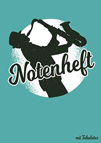 NOTENHEFT mit TABULATUR: DIN A4 für Anfänger und Fortgeschrittene / Blanko NotenBlock / Leere Notenzeilen / Notensystem / für die Schule / Komponist / mit Tabulatur / Design : Schatten Blasinstrument