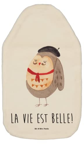 Mr. & Mrs. Panda Wärmflasche Eule Frankreich - Geschenk, Wärmflasche mit Bezug, béret, Wärmekissen, hibou, das Leben ist schön, Eule Deko,