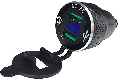 Globalflashdeal Motorcycle Charger, Aluminum Alloy Quick Charge 3.0 Dual Motorcycle Usb Charger for Triumph Tiger Ducati Cigarette Lighter Voltmeter Qc3.0 Din Socket To Usb Adapter