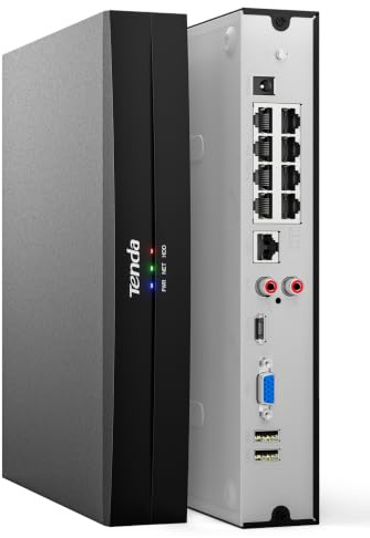 Tenda TN3108-8P NVR Sistema di Sorveglianza 4K, Trasmissione 250m, H.265+, Plug&Play, Supporto HDD fino a 10 TB (non incluso)/Archiviazione Cloud, Protezione Fulmini 4KV, App Controllo Remoto