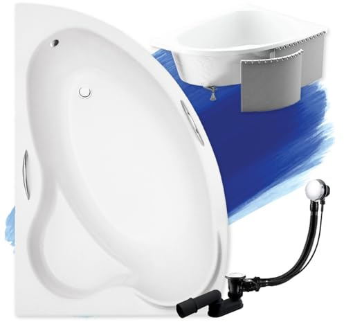 BADLAND Badewanne Original Weiß Acryl Wanne Eckbadewanne ADA 160x100 Links KOMPLETTSET SET mit Premium Styroporverkleidung + Füßen und Exklusive Chrom Automatik Ablaufgarnitur Made in EU 4in1
