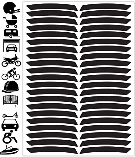 SkinoEu® Set de 42 PVC Grande Visibilité Autocollant Jante Réfléchissants Visibilité de Nuit, Sécurité Stickers Vélo, Casque, Poussette, Jouets, Caravane, Rouleau, Le Bateau D 38
