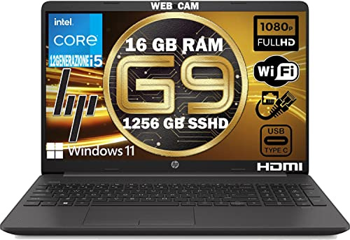 HP 250 G9 Nuevo modelo 2023 Notebook Intel Core i5 1235U 12Th hasta 4,40 GHz, RAM 16 GB DDR4, SSD Nvme 1256 GB, pantalla 15,6 Full HD, PC portátil Windows 11 Pro, libre Office, ratón de regalo