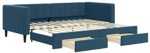 vidaXL Tagesbett Ausziehbar mit Schubladen Blau 90x200 cm Samt