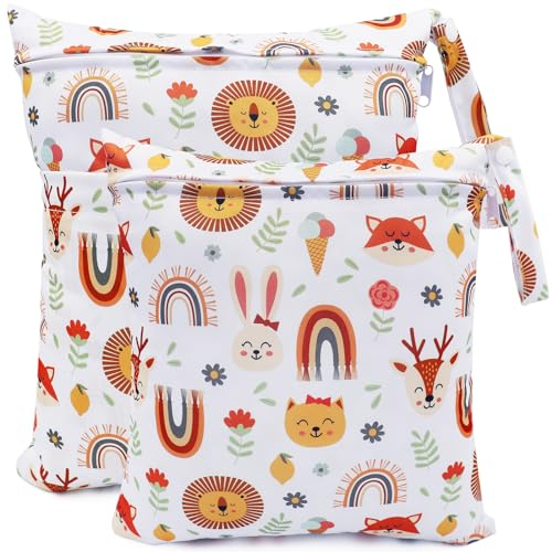 FenFang Wetbag, 2 PCS Borsa per Pannolini Impermeabile Riutilizzabile Lavabile Organizzatore Organizzatori Neonato Sacchetto del Pannolino con Doppia Cerniera per Viaggi Spiaggia Gym (Arancia)