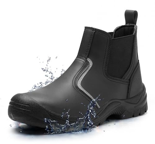 TAERGU S3 Sicherheitsstiefel Herren Wasserdicht Arbeitsschuhe Stahlkappe ESD SRC Rutschfest Knöchelhoch Schutzschuhe Leder Light S1 Sicherheitsschuhe Arbeitsstiefel Safety Shoes,Schwarz,EU41