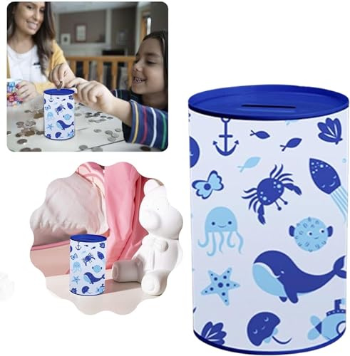 Cartoon Design Money Tin Cash Box, Money Saving Money Box for Kids, Printed Bank Cash Box for Birthday, Holiday & Christmas Fund, Cash Tin Piggy Bank Charity 15cm