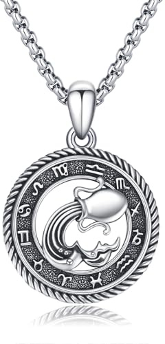 PARYFO Collier avec pendentif signe du zodiaque 12 - En argent sterling 925 - Pour homme et femme - Oxydé / or - Pendentif astrologie - Cadeau d'anniversaire - Unisexe - Avec chaîne en acier