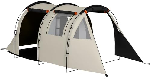 Outsunny Tunnelzelt mit Tragetasche, Familienzelt für 5 Personen, 3000mm Wasserabweisend, Campingzelt mit 2 Räumen, Seitenfenster, für Campingplatz und Garten, Khaki
