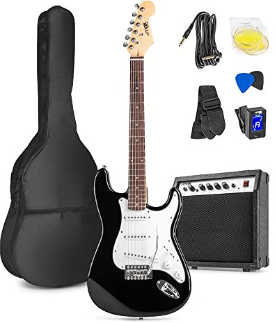 Max GIGKIT Beginner Electric Guitar Kit with 40W Amplifier, Accessories & 6 Months Lessons - Complete Starter Set Ideal for Adults & Kids, Black Gloss Finish Guitar with AUX Input & EQ Control
