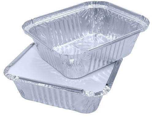 Sunrise Packaging 1000 x Aluminium Foil Food Containers with Lids Size No. 2 Foil – 450ml – Disposable & Reusable Takeaway Trays for Baking, Cooking, Roasting & Food Storage