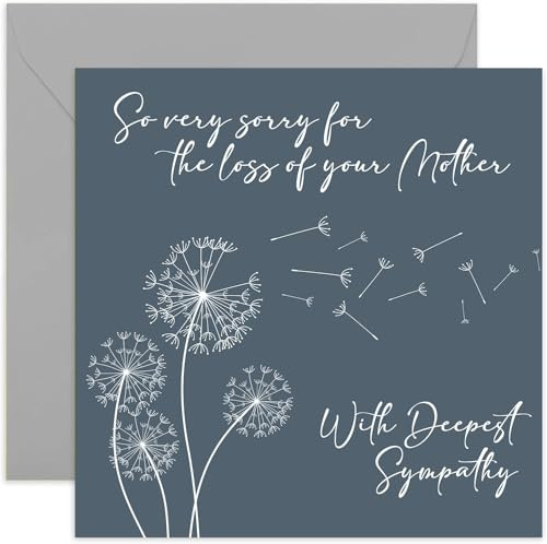 Tarjeta de condolencias con texto en inglés Sorry For The Sad Loss of Your Mother, diseño de condolencias de diente de león, tarjetas de luto para adultos, pensando en ti, interior en blanco