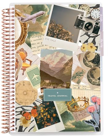 Erin Condren A5 Travel Journal Vacation Planner, For Planning Your Next Trip and Journaling Your Adventures, Traveler's Collage Cover, Tabbed Sections for Added Organization, Stickers Included