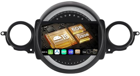 SXAUTO - 6G+128G - Android 15 IPS Autoradio para BMW Mini Cooper R55 R56 (2007-2013) - Inalámbrica CarPlay/Android Auto/DSP - Cámara + Mic - Dab 360-CAM Volante Fast-Boot WiFi AHD - 9 Pulgada 2 DIN