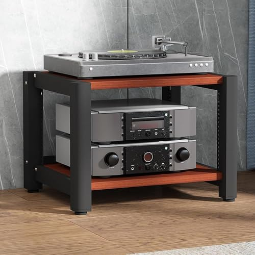 Audio Rack HiFi Regal,2/3/4/5-stufiges Stereo-Rack,TV HiFi Rack Audio Schrank,Plattenspieler Tisch,Medienschrank,Schallplatten Phonoschrank Blu Ray Regal,für Audio(Size:60x50x40cm,Color:Teak)