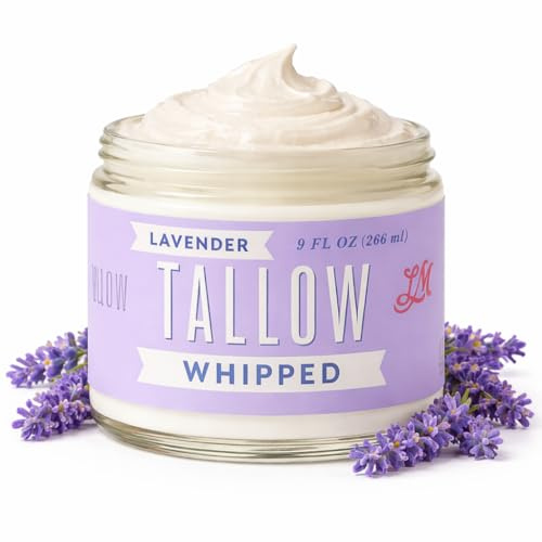 Lady May Tallow Whipped Tallow 9oz - All Natural Face Cream and Whole Body Moisturizer for Dry Skin - Made with Scented Oil Blend - No Preservatives, Parabens or Seed Oils - USA Made (Lavender)