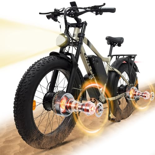 SMLRO Electric Dirt Bike, 5000W Peak 60V/52V 25AH Dual Motor Ebike for Adult, 40-50MPH E-Bicycle with 24/26 Fat Tire All Terrain, Front Suspension & Hydraulic Disc Brake