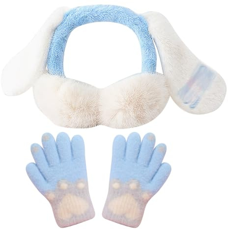 EDLMKM Earmuffs for Girls, Ear Muffs with Gloves, Winter Kids Earmuffs, Warm Ear Cover For Girls Children, Earmuff Winter Folding, for Toddler Age 5-10, Christmas Birthday Gifts for Child