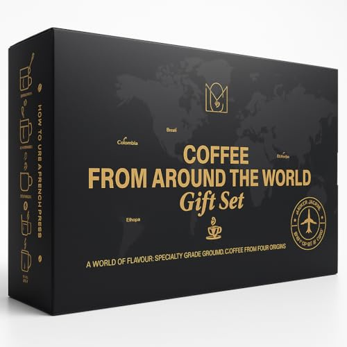 Ground coffee gift set | Coffee From Around The World Gift Set with Coffee Cafetiere | Gifts For Men | women | Xmas gift for him| food gifts | Gift idea