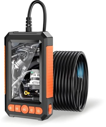 BOGJFC 1080P Dual Or Single Lens Industrial Endoscope Camera 4.3 Inch LCD Borescope for Car Plumbing HVAC Inspection IP67 Waterproof 5m/10m Rigid Cable 8mm Lens(5m,Signal Lens)