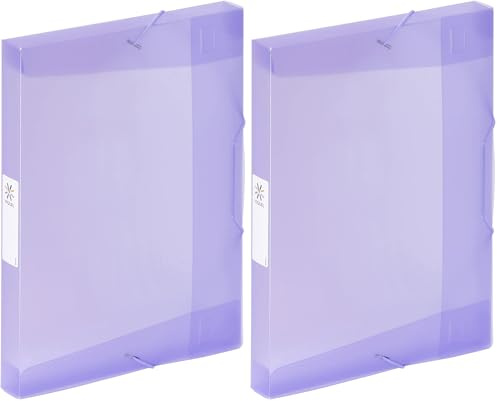 Viquel - Chemise 3 rabats en plastique grande capacité - Boite de classement A4 avec étiquette d'identification - - VIOLET translucide (Lot de 2)