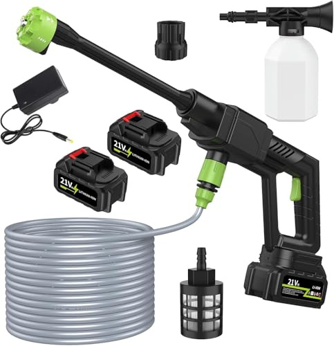 Limpiador de alta presión inalámbrico de 24 V, modelo portátil con baterías incluidas y boquillas ajustables 6 en 1, ideal para coche, jardín y terraza (500 PSI)