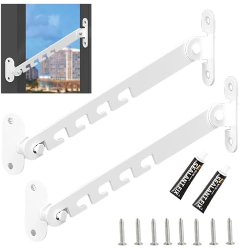 ZMaglorian Limitador Apertura Ventanas 2 Unidades, Sujeta Ventanas Abiertas Ajustable, Retenedor Ventana de Metal para Ventanas Abatibles, Evita Golpes por Viento (Blanco)